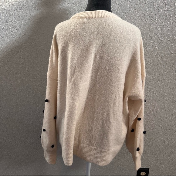 Madewell Cream Pullover Pom Pom Sweater | Size XL - Picture 3 of 6